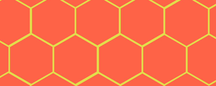 Orange graphic with yellow hexagon design